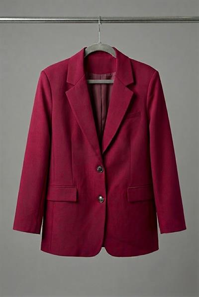 Kadın Düğmeli Oversize Blazer Ceket  Bordo