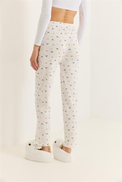 Kadın Renkli Kalp Detaylı İnterlok Pamuk Pijama Altı