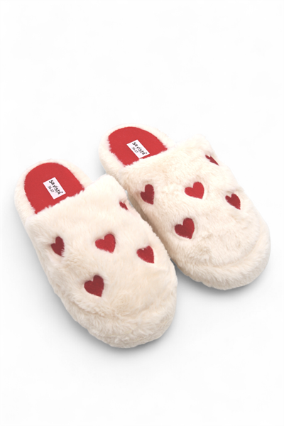 Kadın Sessiz Taban Kalp Motifli Ev Terliği