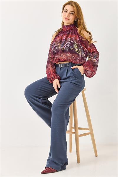 Likralı Krep Örme Kumaş Kemerli Salaş Pantolon Antsrasit