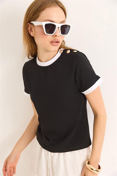 Bisiklet Yaka Kısa Kol Tshirt Siyah