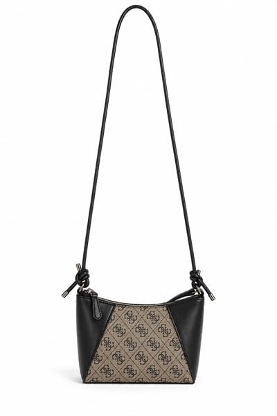 Kadın İnce Askılı Monogram Desenli Minimal Çanta Siyah2