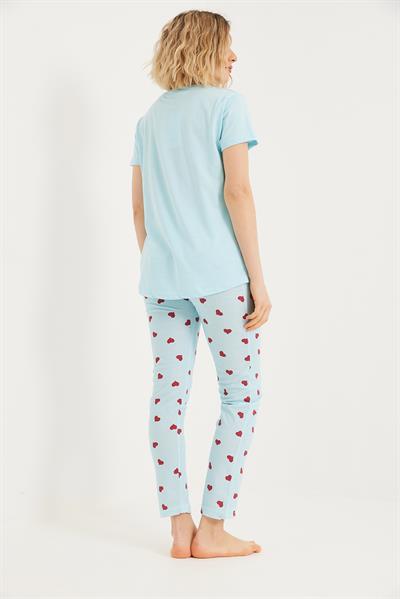 Baskılı Kısa Kol Pijama Takım Mavi