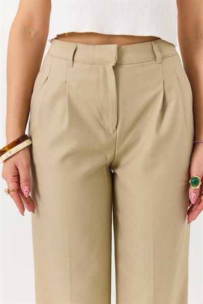 Kadın Rahat Kesim Yüksek Bel Pantolon Vizon