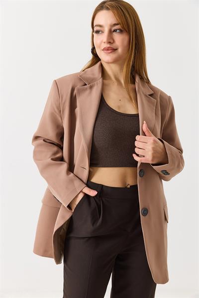 Kadın Oversize Çift Düğmeli Blazer Ceket Kahverengi
