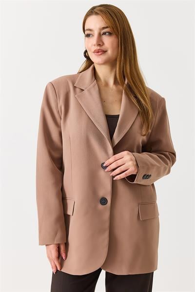 Kadın Oversize Çift Düğmeli Blazer Ceket Kahverengi