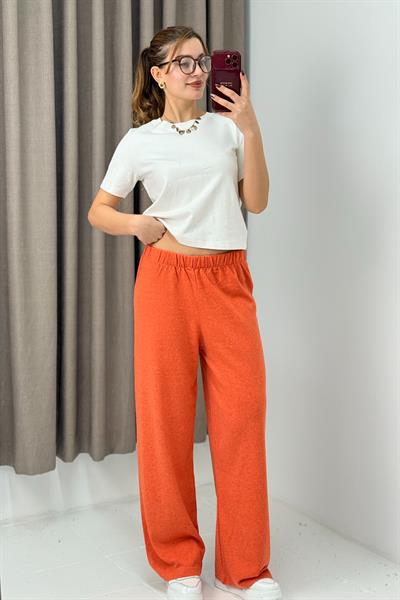 Kadın Triko Turuncu Salaş Pantolon  