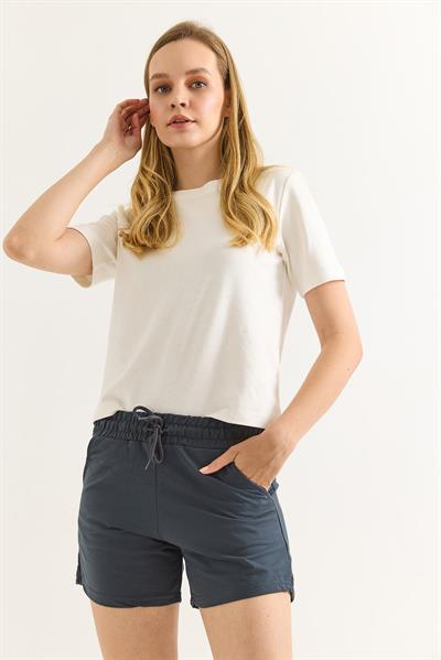Beli Lastikli Fit Kadın Şort Füme