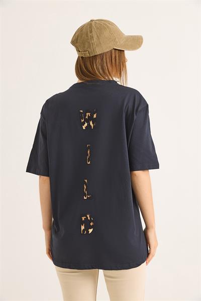 Ön Arka Nakışlı Oversize Pamuk T-Shirt Antrasit