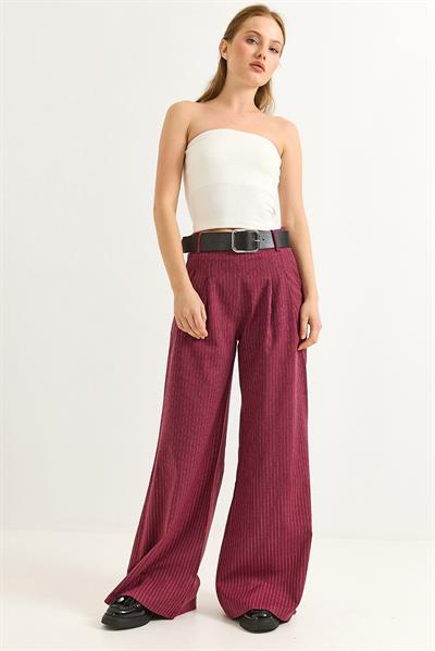 Keten Karışımlı Palazzo Pantolon Vişne