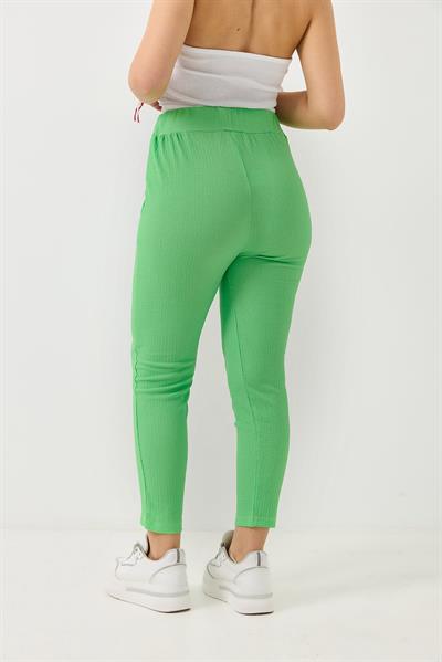 Bağlama Detaylı Bürümcük Örme Pantalon Yeşil