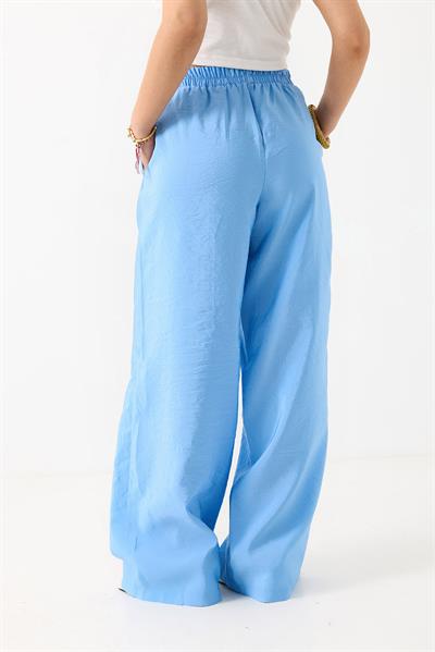 Kadın Bol Kesim Tensel Kumaş Beli Lastikli Mavi