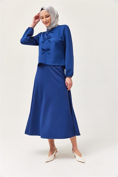 Önü Fiyonklu Etekli Scuba İkili Takım Lacivert