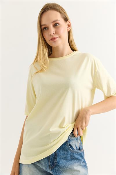 Oversize Bisiklet Yaka Basic Tshirt Sarı