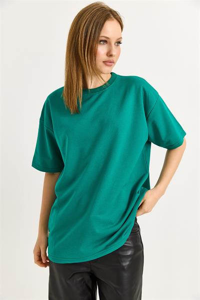 Oversize Yumuşak Dokulu Salaş T-Shirt  Yeşil