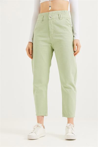 Yüksek Bel Bol Kesim Pantolon Yeşil