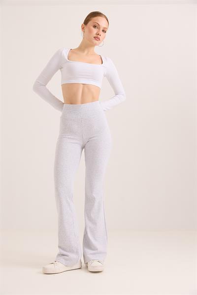 Yüksek Bel İspanyol Paça Fitilli Pantolon Gri