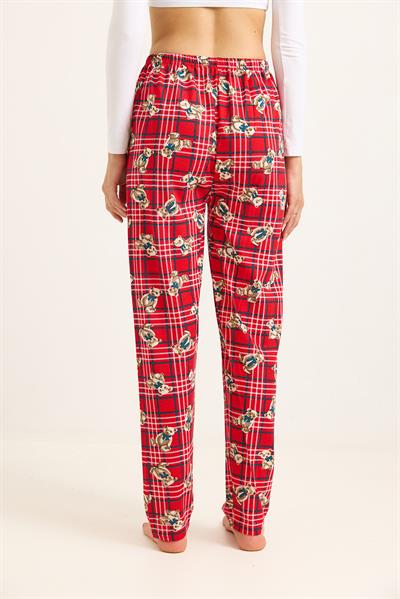 Beli Lastikli Pijama Ayıcık Desenli Pijama Altı Kırmızı
