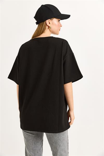 Bisiklet Yaka Kısa Kollu Tshirt Siyah