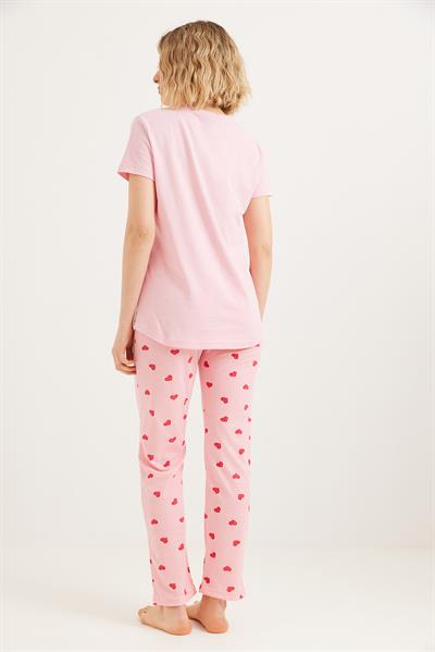 Baskılı Kısa Kol Pijama Takım Pembe