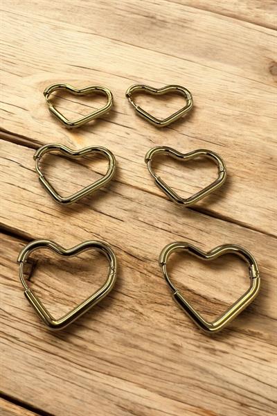 6 lı  Çelik Kalpli  Gold Küpe