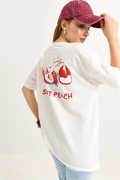 Sweet Peach Baskılı Beyaz Tshirt