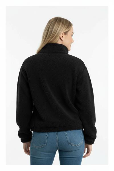 Kadın Yarım Fermuarlı Altı Büzgülü Siyah Sweatshirt