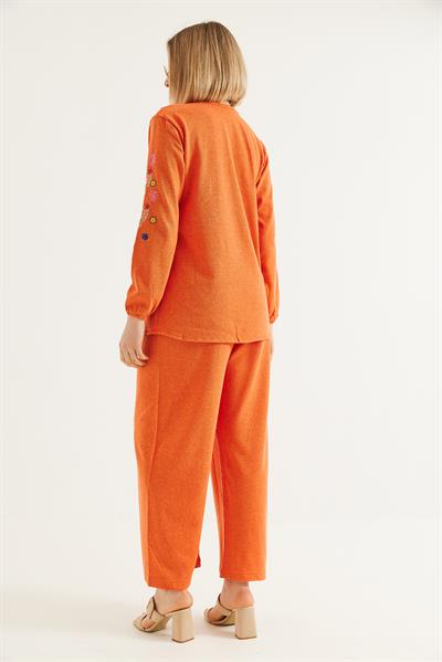 Hera Kumaş Önü ve Kolları İşlemeli İkili Takım Turuncu