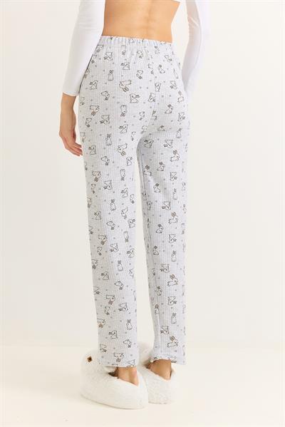 Kadın Renkli Tavşan Baskılı İnterlok Pamuk Pijama Altı Gri