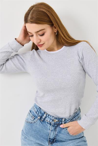 Kadın Kaşkorse Düz Kazak Gri