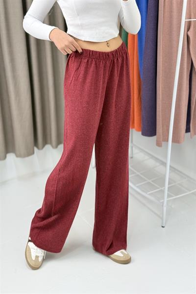 Kadın Triko Bordo Salaş Pantolon  