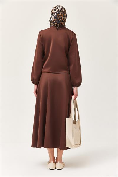 Önü Fiyonklu Etekli Scuba İkili Takım Kahverengi