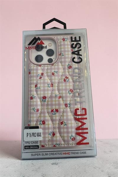 İphone 16 Pro Max Uyumlu Çiçek Desenli Kabartmalı Kılıf Kırmızı Pembe