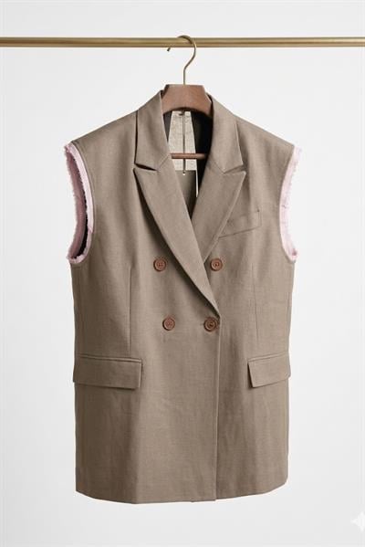 Kadın Arkası Tasarım Kol Detaylı Yelek Açık Vizon