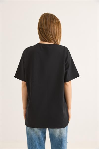Alo Nakışlı Oversize Unisex Tshirt Siyah