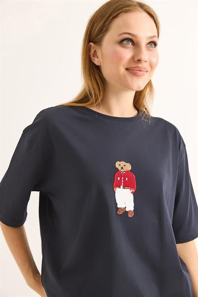 Rahat Kalıp Baskılı Kadın Tshirt Siyah