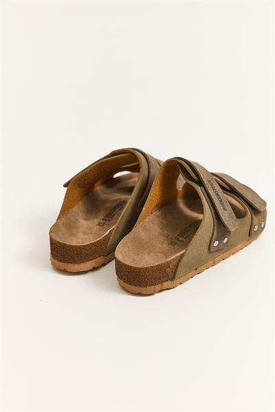 Nubuk Deri  Çift Çırtlı Kadın Terlik Yeşil