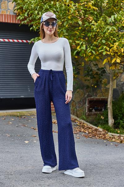 Kadın Bürümcük Salaş Dökümlü Pantalon Lacivert