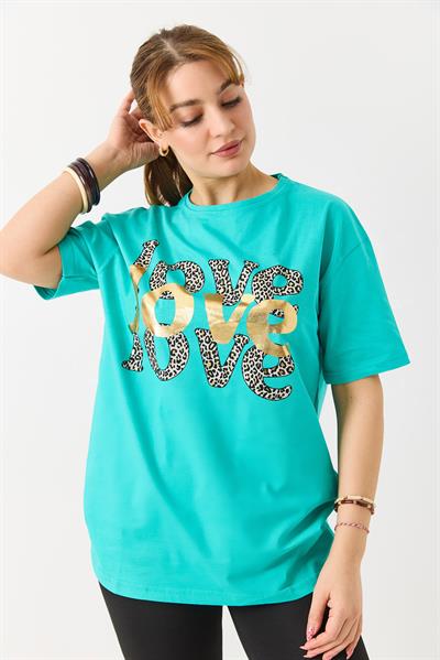 Kadın Bisiklet Yaka Kısa Kol Basic Tshirt Yeşil