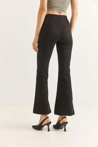 Kadın Süet İspanyol Paça Şık Pantalon Siyah