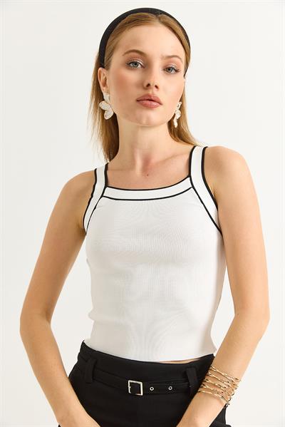 Halter Yaka Triko Bluz Beyaz