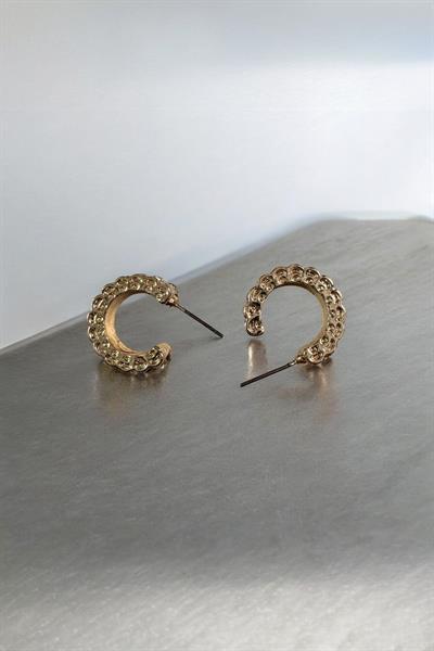 Altın Kaplama Taşlı Küçük Halka Küpe Gold