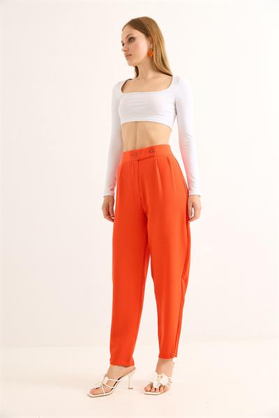 Havuç Model Çift Düğmeli Palazzo Pantolon Turuncu