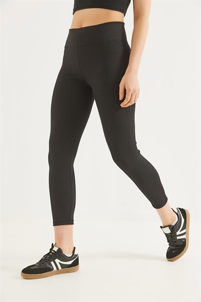 Yüksek Bel Fitilli Toparlayıcı Tayt Siyah