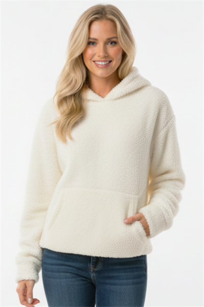 Kadın Kapüşonlu Welsoft Uzun Kollu Ekru Sweatshirt