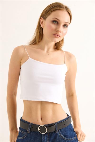 İp Askılı Crop Bluz Beyaz