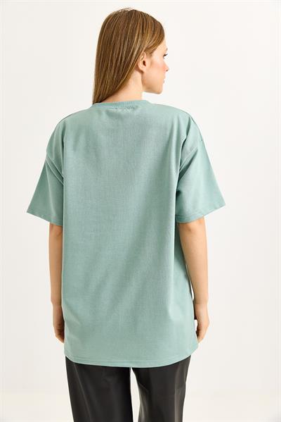 Oversize Yumuşak Dokulu Salaş T-Shirt  Mint Yeşili