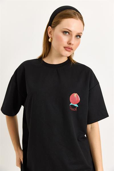 Sweet Peach Baskılı Tshirt Siyah