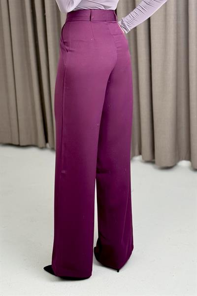 Yüksek Bel Bol Paça Kumaş Pantalon Mor