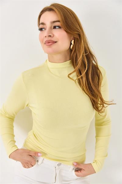Boğazlı Kaşmir Transparan Uzun Kollu Bluz Sarı